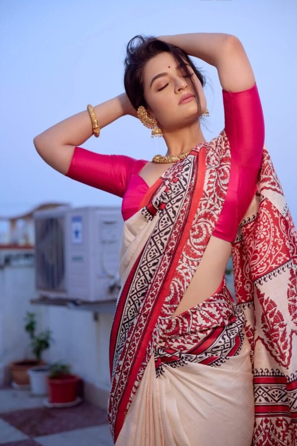 Pure Handloom Bishnupuri Silk Saree with Block Print