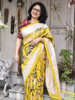 Digital Print Pure Tussar Saree with Embroidery Work
