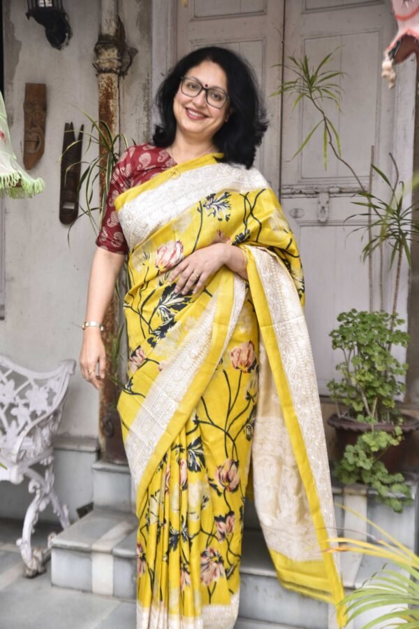 Digital Print Pure Tussar Saree with Embroidery Work