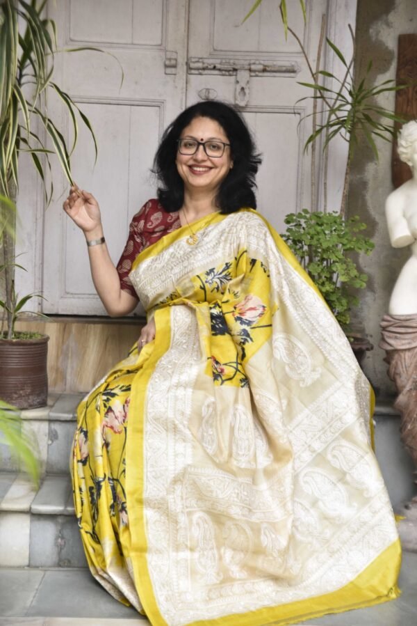 Digital Print Pure Tussar Saree with Embroidery Work