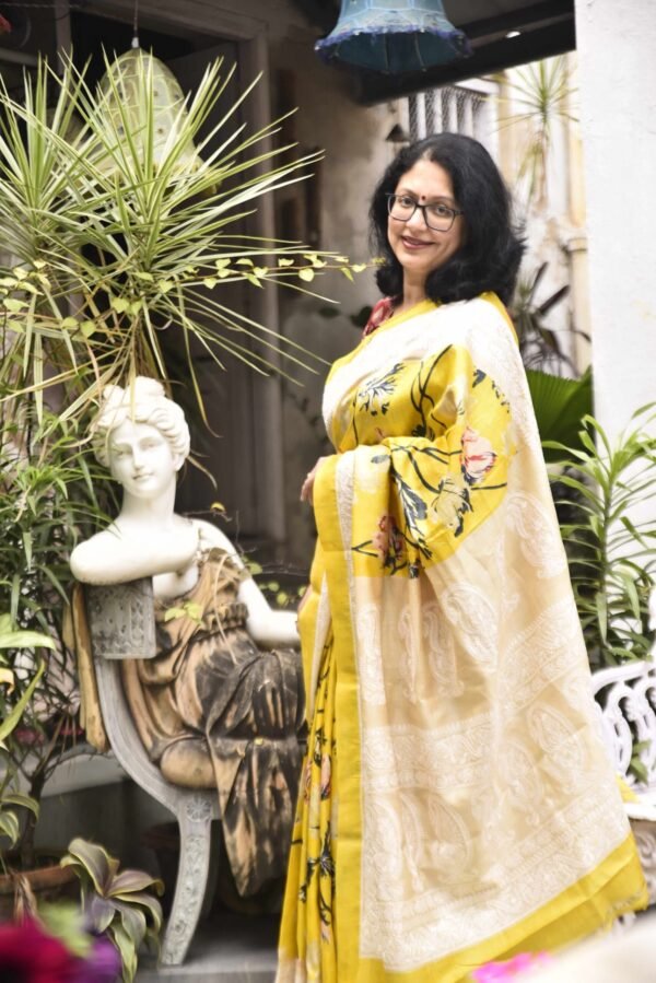 Digital Print Pure Tussar Saree with Embroidery Work