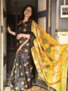 Hand-Painted Kalamkari with Batik Momchitra Pure Tussar Silk Saree