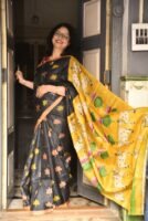 Hand-Painted Kalamkari with Batik Momchitra Pure Tussar Silk Saree