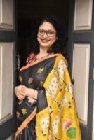 Hand-Painted Kalamkari with Batik Momchitra Pure Tussar Silk Saree