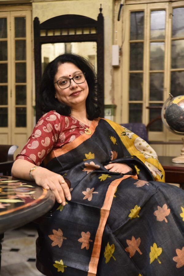Hand-Painted Kalamkari with Batik Momchitra Pure Tussar Silk Saree