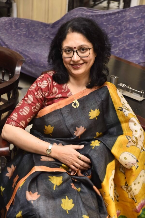 Hand-Painted Kalamkari with Batik Momchitra Pure Tussar Silk Saree