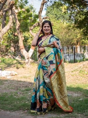Exquisite Hand-Painted Pen Kalamkari Pure Desi Gachi Tussar Saree in Vibrant Vegetable Colors