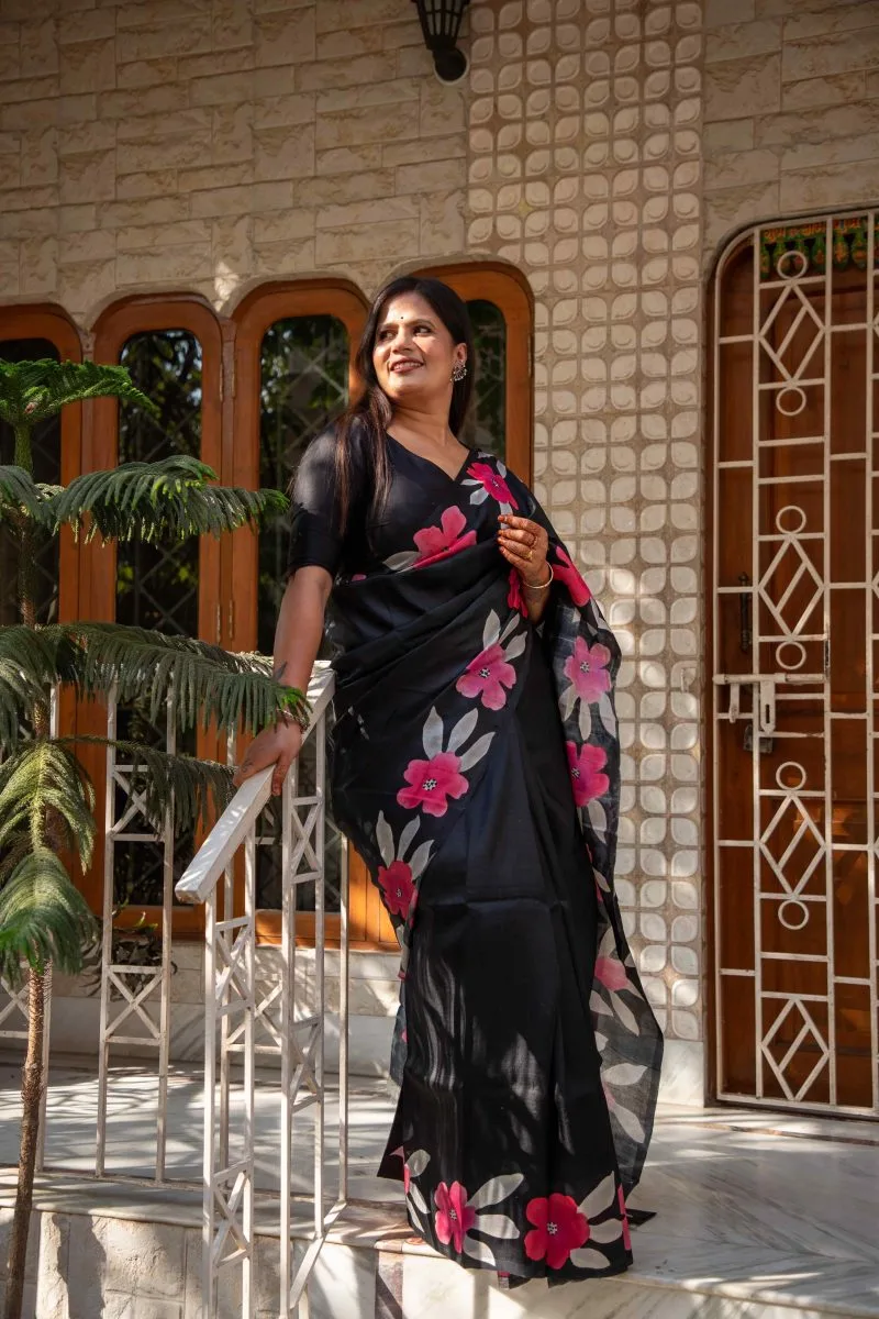 Hand-Painted Handloom Pure Silk Saree - Image 2