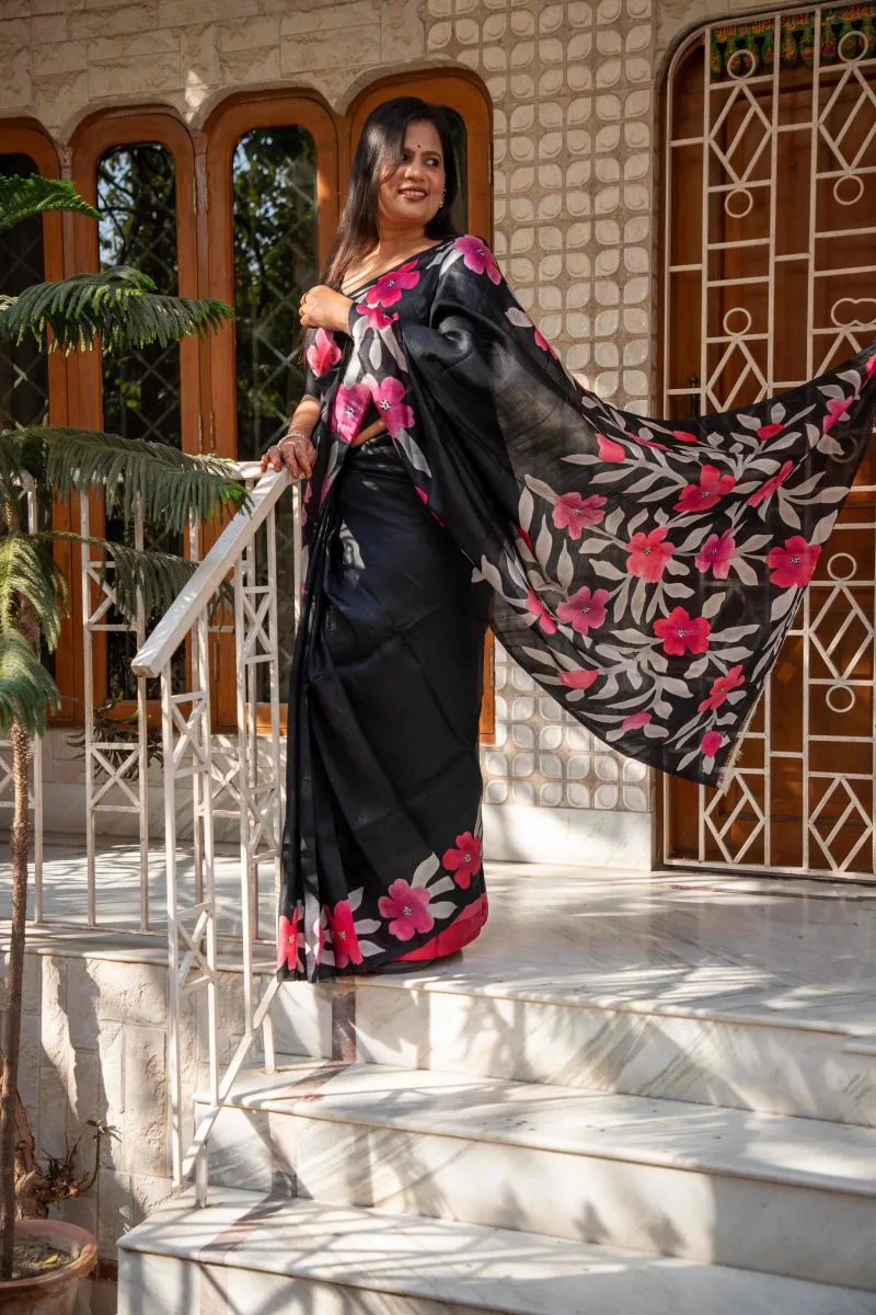Hand-Painted Handloom Pure Silk Saree - Image 3