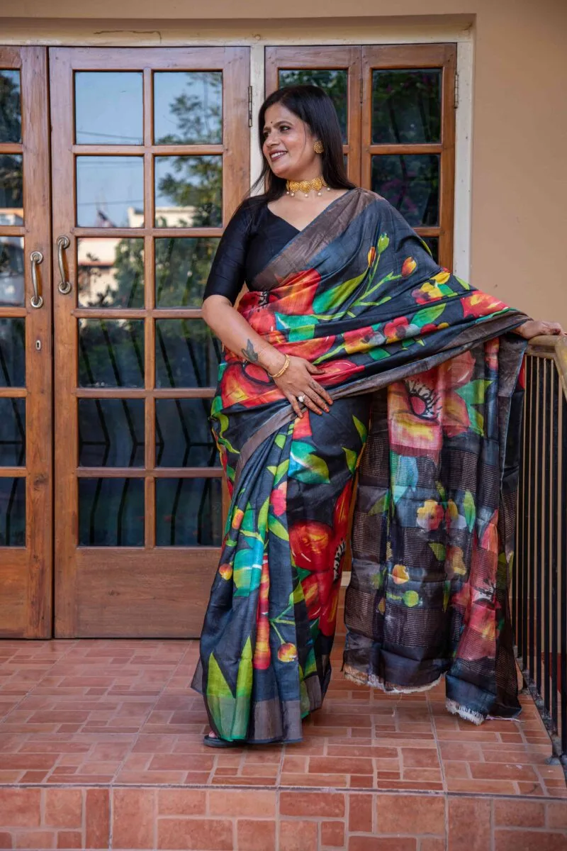 Hand-Painted Pure Handloom Tussar Silk Saree - Image 9