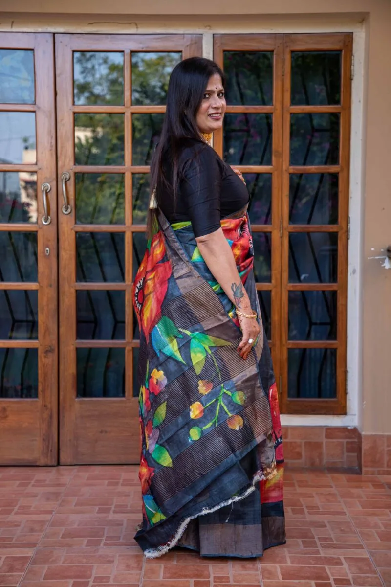 Hand-Painted Pure Handloom Tussar Silk Saree - Image 10