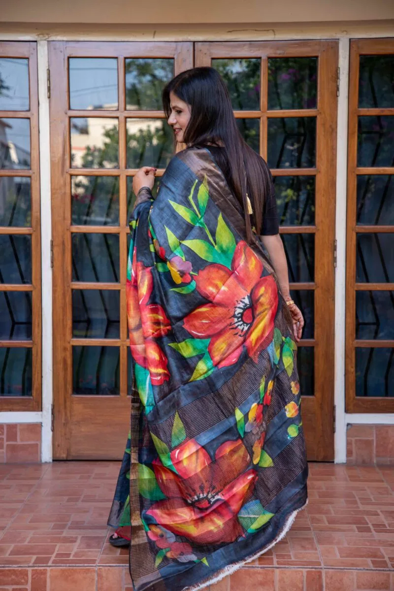 Hand-Painted Pure Handloom Tussar Silk Saree - Image 7