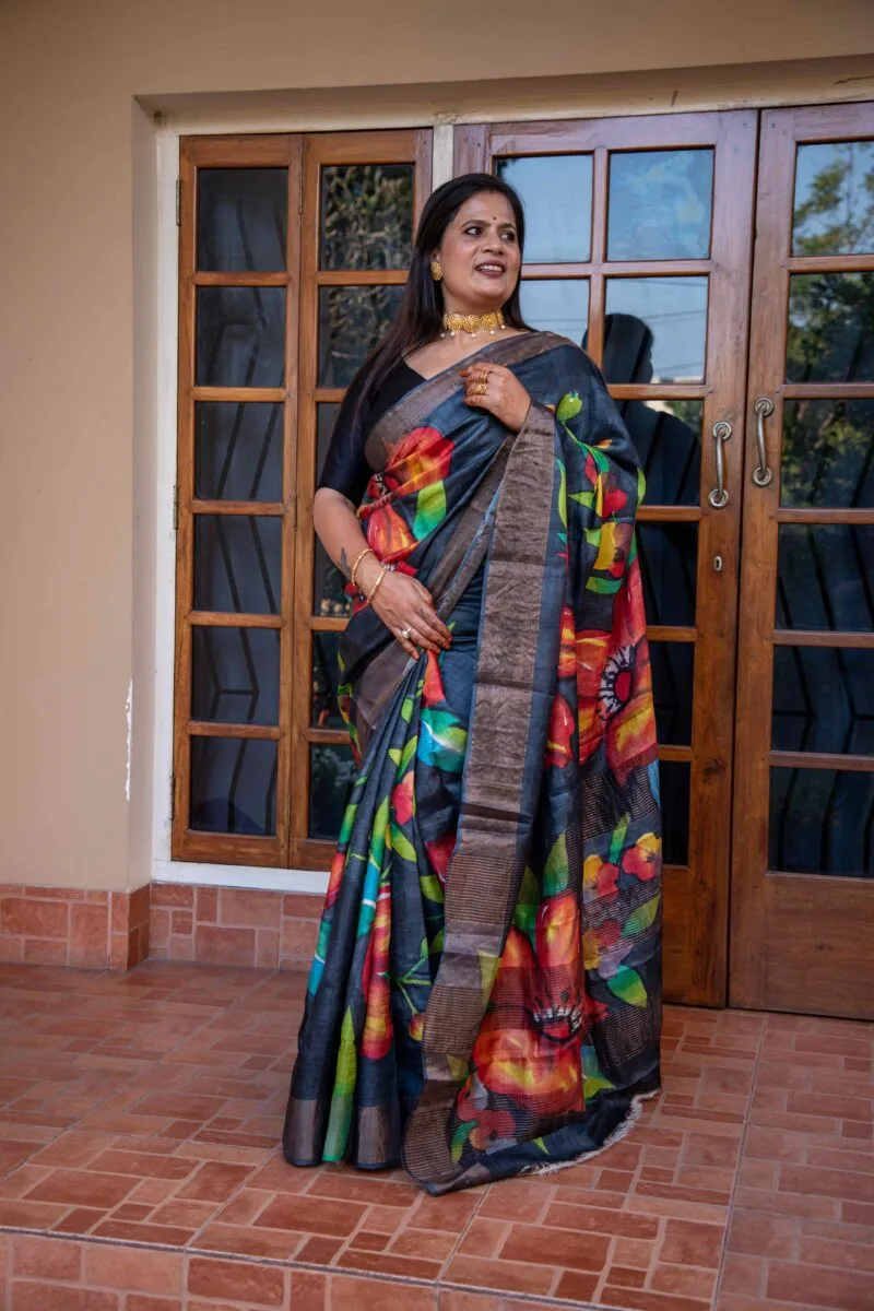 Hand-Painted Pure Handloom Tussar Silk Saree - Image 6