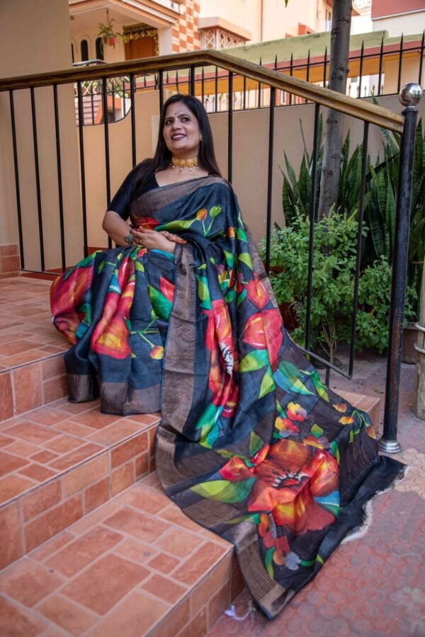 Hand-Painted Pure Handloom Tussar Silk Saree