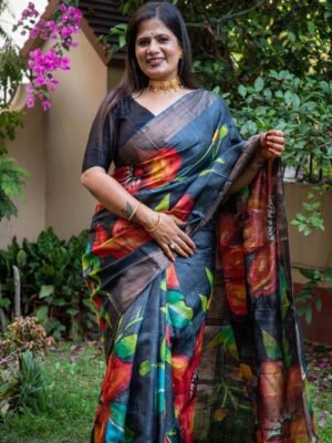 Hand-Painted Pure Handloom Tussar Silk Saree