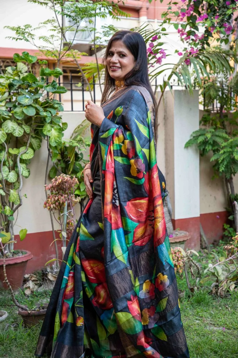 Hand-Painted Pure Handloom Tussar Silk Saree - Image 2
