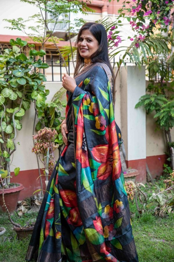 Hand-Painted Pure Handloom Tussar Silk Saree