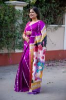 Pure Handloom Bishnupuri Katan Silk Saree with Hand-Srivori and Pitchwai Hand-Painted Pen Kalamkari