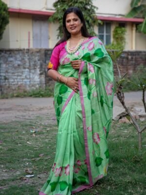 Luxurious Handloom Bishnupuri Silk with Exquisite Hand-Painted Kalamkari Pitchwai Design