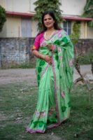 Luxurious Handloom Bishnupuri Silk with Exquisite Hand-Painted Kalamkari Pitchwai Design