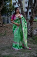 Luxurious Handloom Bishnupuri Silk with Exquisite Hand-Painted Kalamkari Pitchwai Design