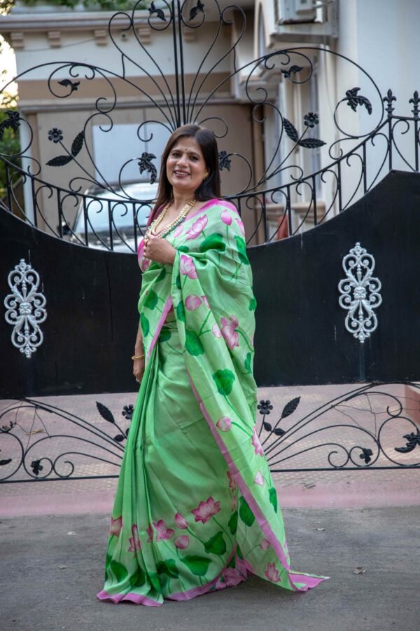 Luxurious Handloom Bishnupuri Silk with Exquisite Hand-Painted Kalamkari Pitchwai Design