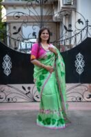 Luxurious Handloom Bishnupuri Silk with Exquisite Hand-Painted Kalamkari Pitchwai Design
