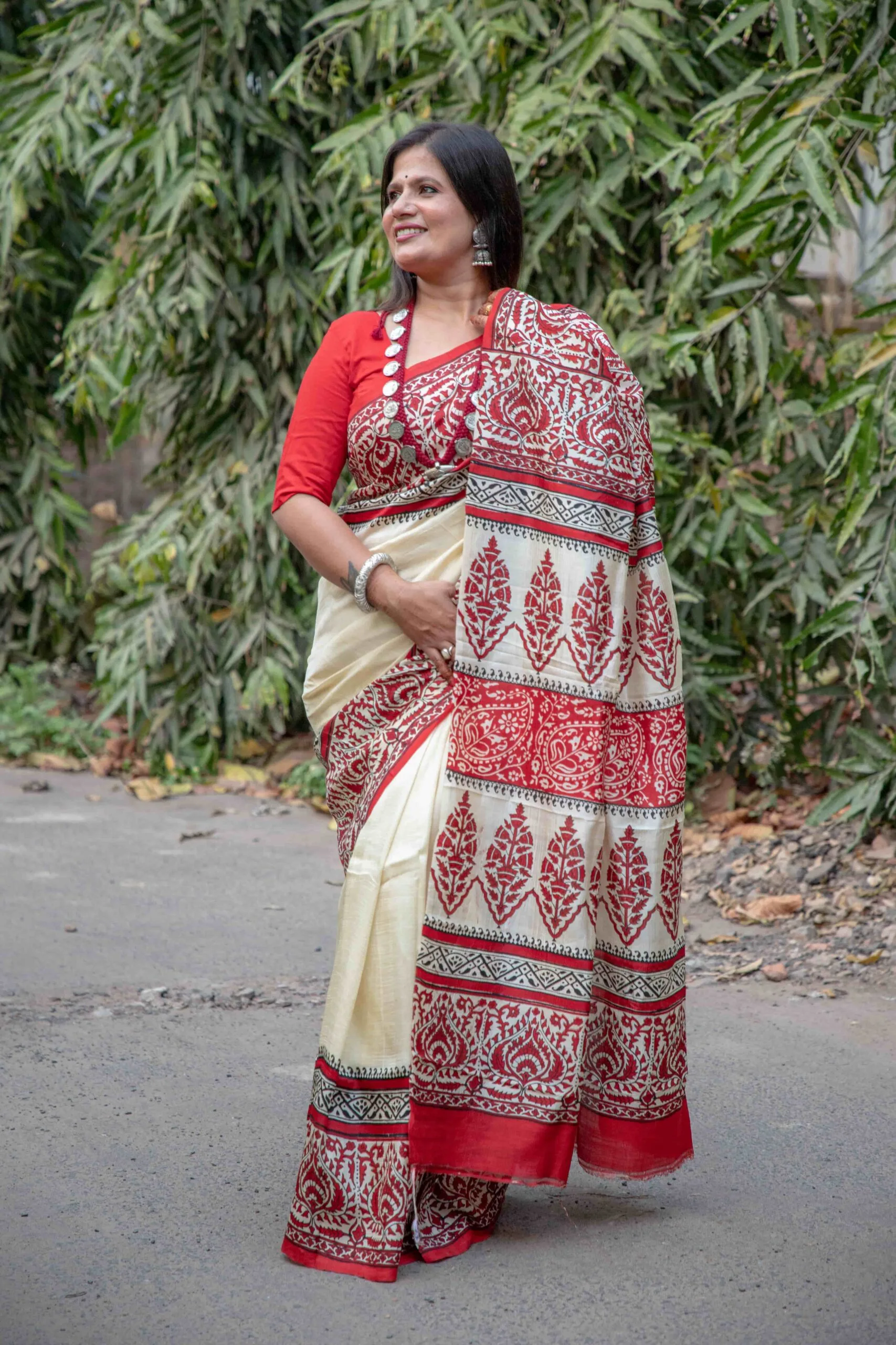 Pure Handloom Bishnupuri Silk Saree with Block Print - Image 12