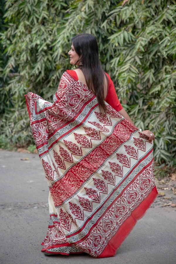 Pure Handloom Bishnupuri Silk Saree with Block Print