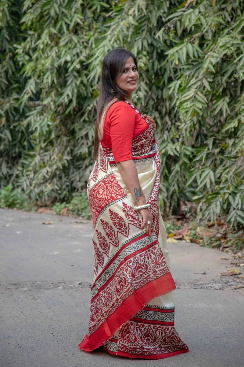 Pure Handloom Bishnupuri Silk Saree with Block Print - Image 5