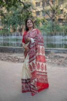 Pure Handloom Bishnupuri Silk Saree with Block Print