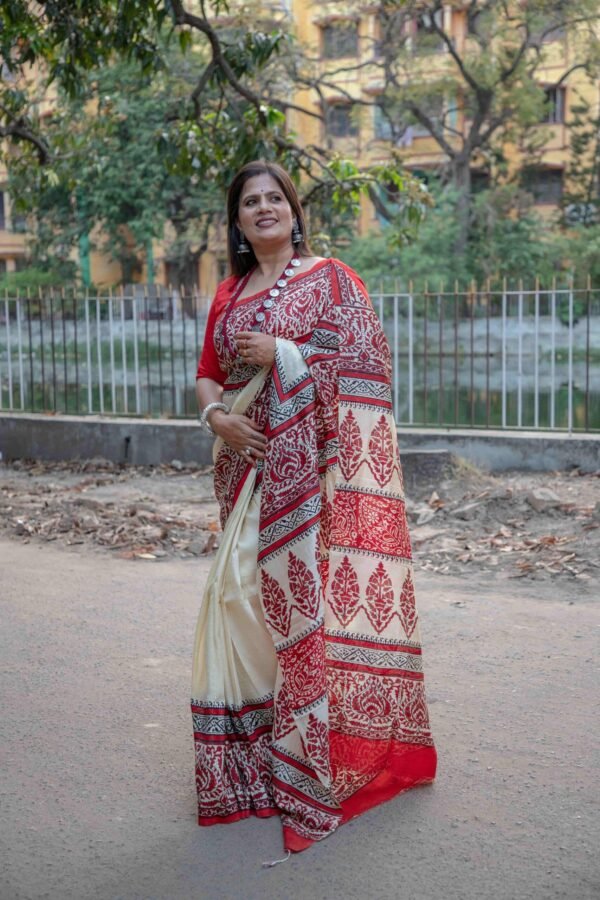 Pure Handloom Bishnupuri Silk Saree with Block Print