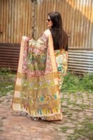 Zari Border Pure Handloom Gachi Tussar Saree with Hand-Painted Pen Kalamkari Vegetable Colors