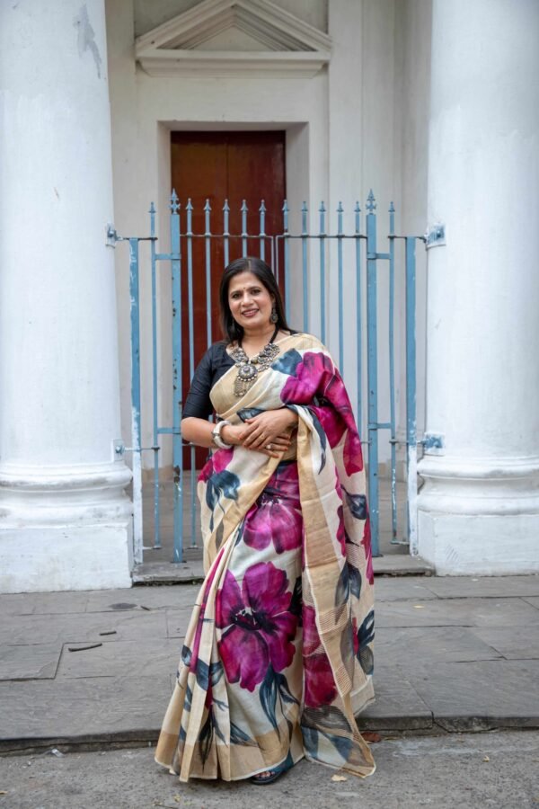 Hand-Painted Tussar Silk Saree