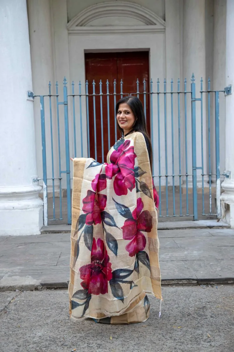 Hand-Painted Tussar Silk Saree - Image 5