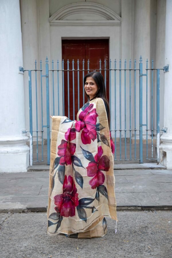 Hand-Painted Tussar Silk Saree