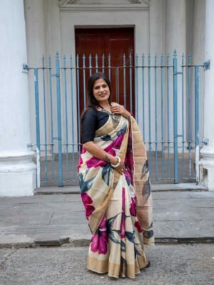 Hand-Painted Tussar Silk Saree