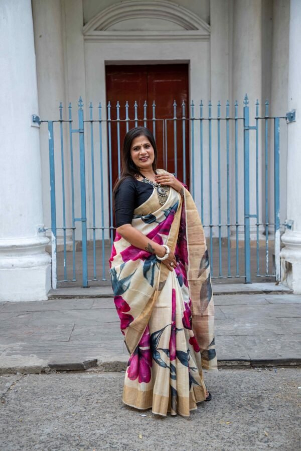 Hand-Painted Tussar Silk Saree