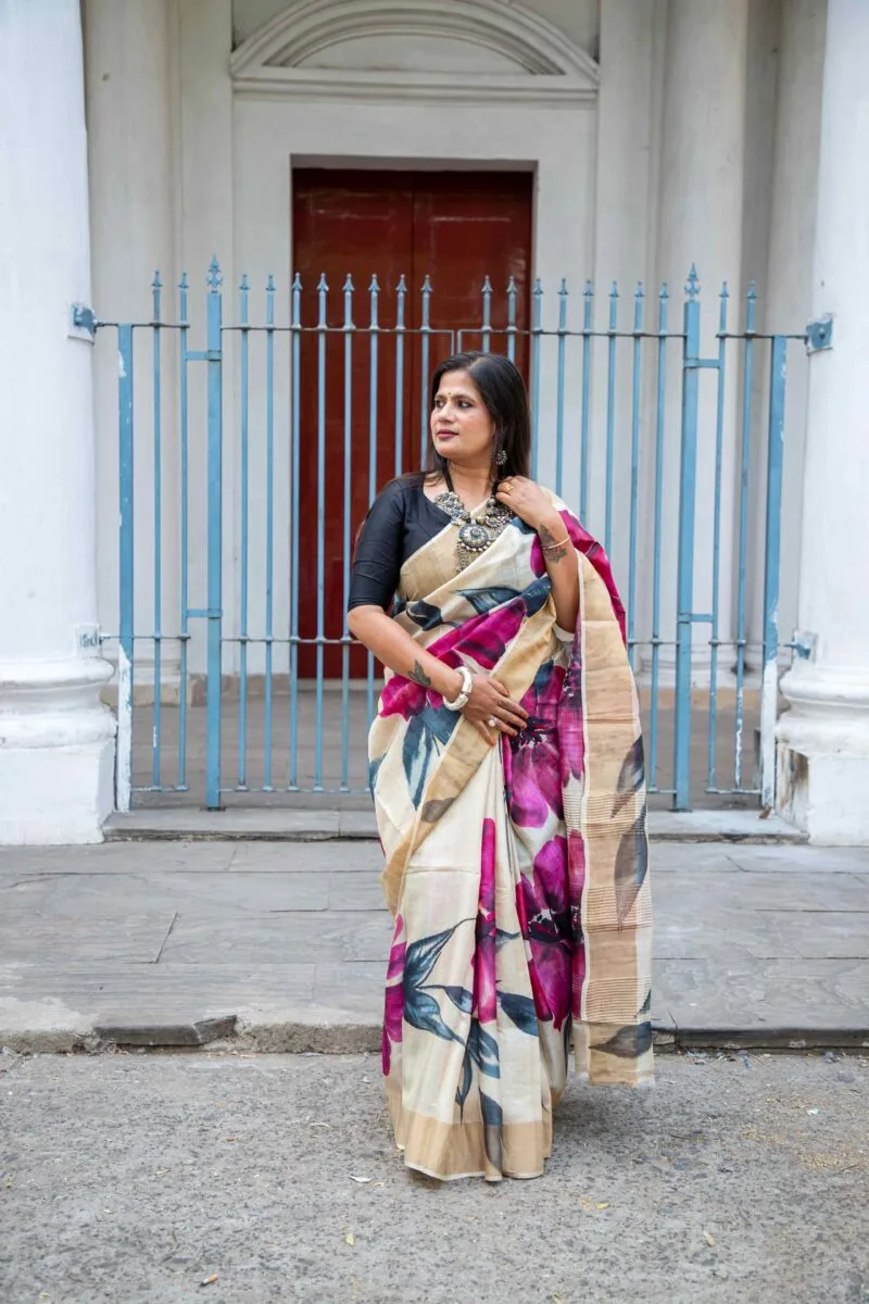 Hand-Painted Tussar Silk Saree - Image 2
