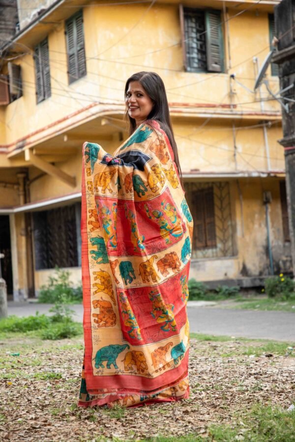Pure Tussar Silk Saree with Hand-Painted Pen Kalamkari