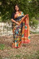 Pure Tussar Silk Saree with Hand-Painted Pen Kalamkari