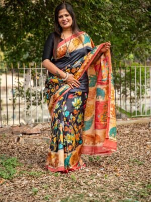 Pure Tussar Silk Saree with Hand-Painted Pen Kalamkari
