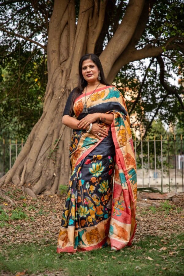 Pure Tussar Silk Saree with Hand-Painted Pen Kalamkari