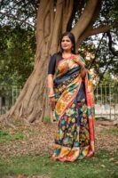 Pure Tussar Silk Saree with Hand-Painted Pen Kalamkari