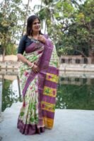 Handloom Tussar Silk Saree with Hand-Painted Pen Kalamkari Design