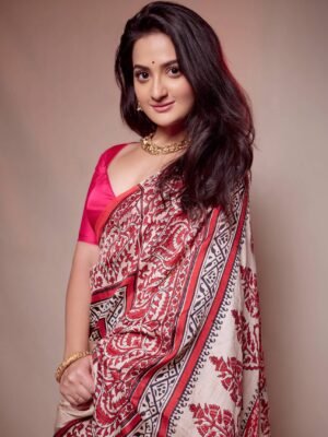 Pure Handloom Bishnupuri Silk Saree with Block Print