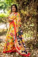 Bishnupuri Katan Silk Saree with Hand-Painted Organic Pen Kalamkari