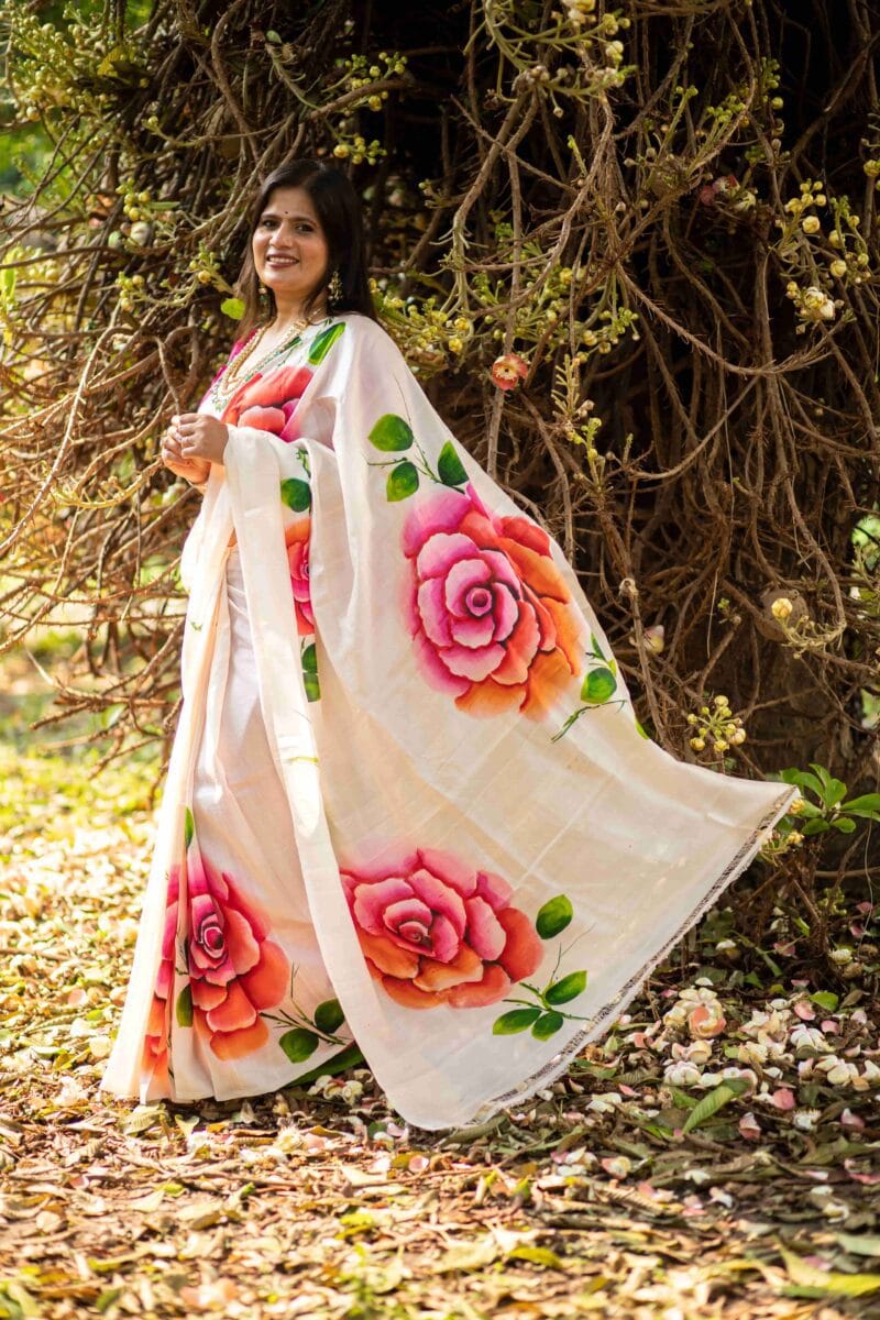 Hand-Painted Pure Silk Saree - Image 2