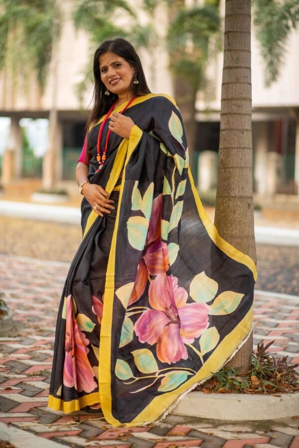 Hand-Painted Pure Silk Saree Traditional Ethnic