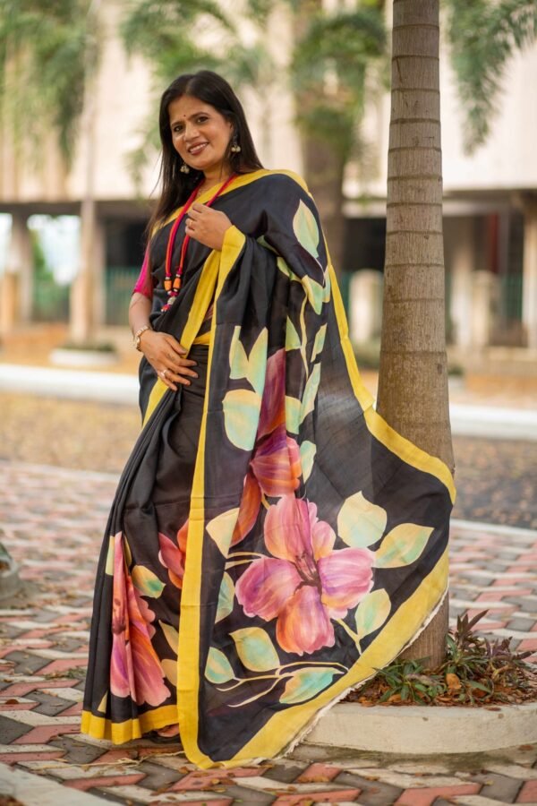 Hand-Painted Pure Silk Saree Traditional Ethnic